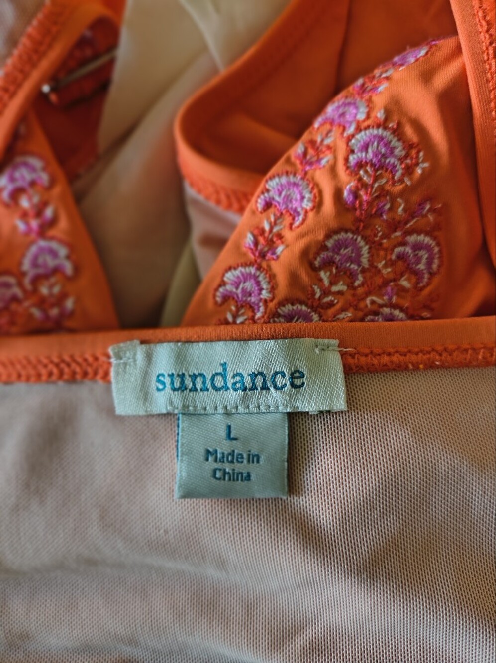 Sundance Pallua Embroidered One-Piece  Swimsuit Tangerine L Boho Beach Pool - Picture 11 of 14